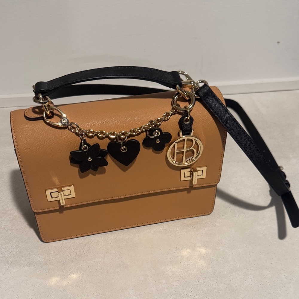 Henri Bendel Tan Crossbody Bag with Black Strap